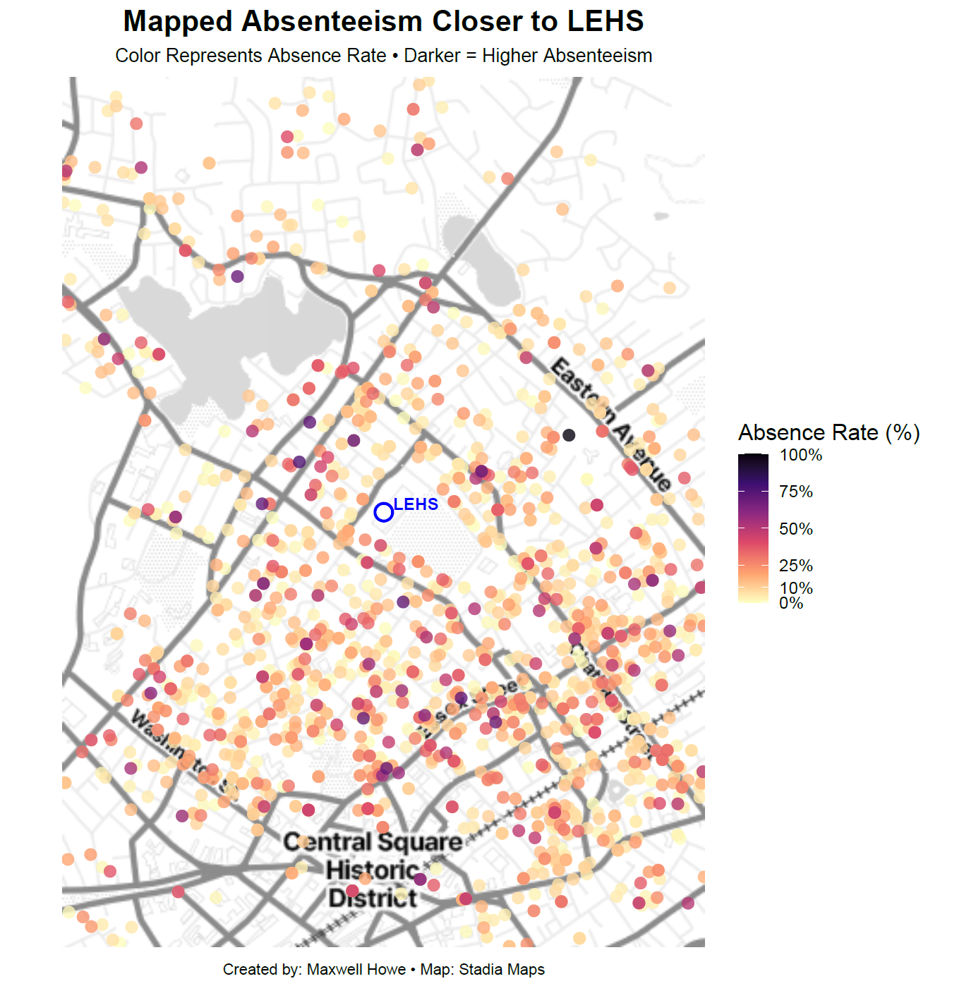 Lynn: Absenteeism Dot Map (Close to LEHS)